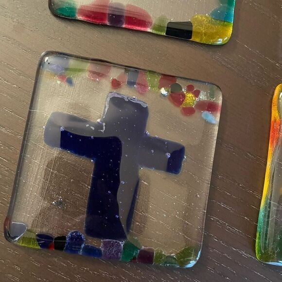 Glass Mosaic Colorful Coasters Yard Art set of 4 - Picture 3 of 13